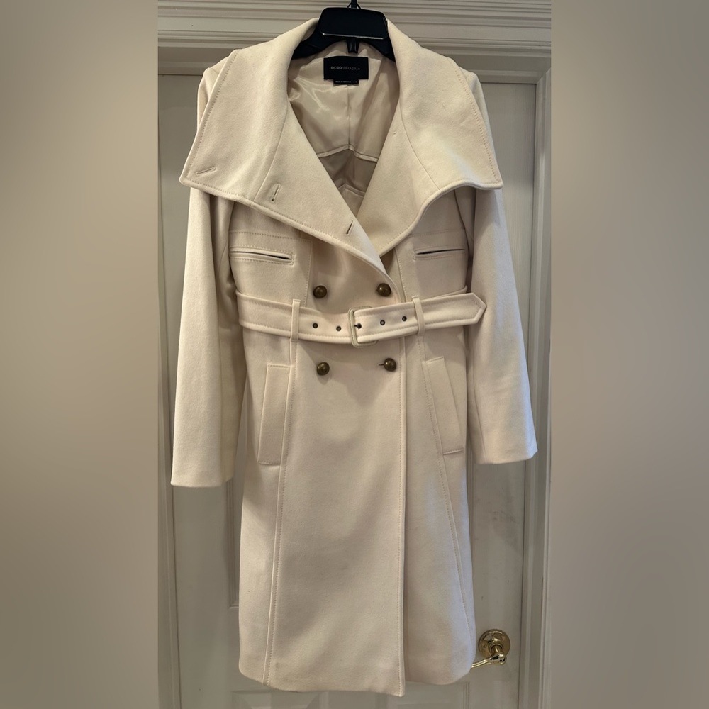 BCBG MAXAZARIA Double-Breasted Peacoat- Cream S